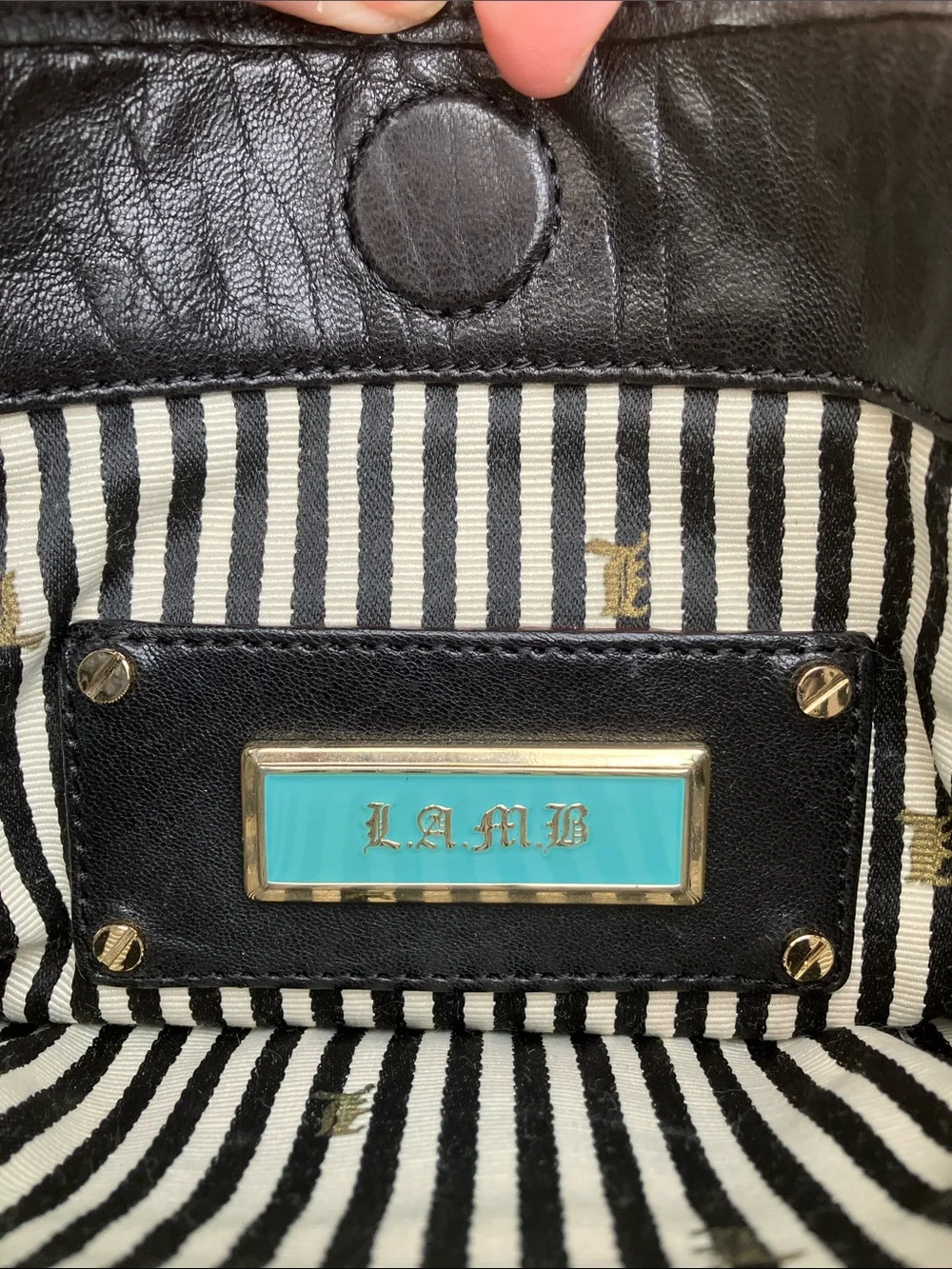 L.A.M.B. By Gwen Stefani Y2K Black with Pink & White Stripes Crossbody